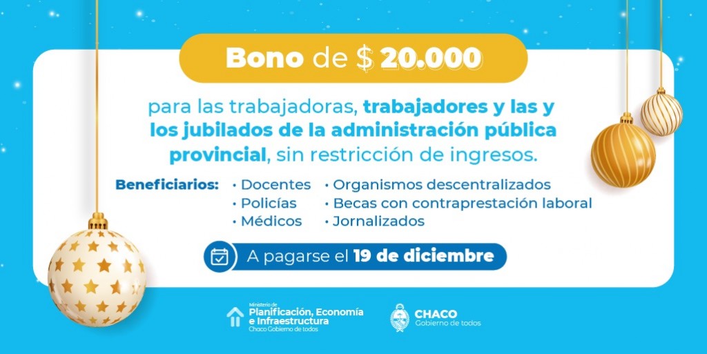 EL GOBERNADOR CAPITANICH ANUNCIÓ EL PAGO DE UN BONO DE 20.000 PESOS PARA LA ADMINISTRACIÓN PÚBLICA