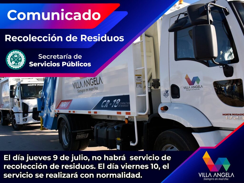 LA MUNICIPALIDAD INFORMA QUE NO HABRÁ RECOLECCIÓN DE RESIDUOS EL 9 DE JULIO